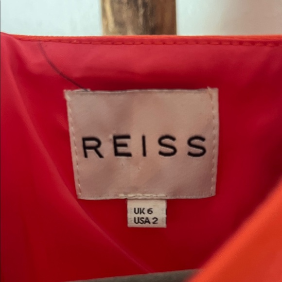 Reiss Orange-Red Coral Fitted Bodycon Cap-Sleeve Midi Sheath Dress 2 Stretch - Picture 2 of 12